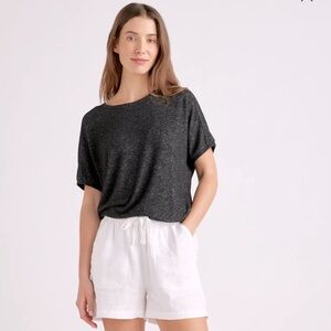 Quince Women's Brushed Short Sleeve Lounge Tee sz S Heather Black Relaxed Fit